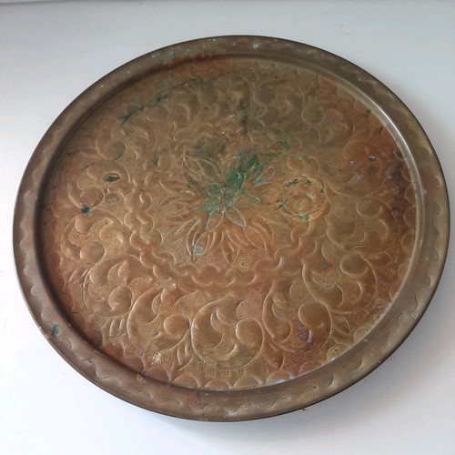 Copper tray used, over 100 years old with patina