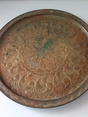 Copper tray used, over 100 years old with patina