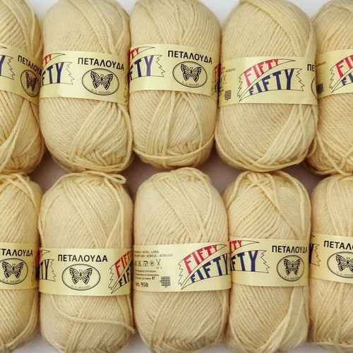 Fifty Fifty Petalouda knitting yarn set 10+1, wool acrylic blend 50/50, soft yellow