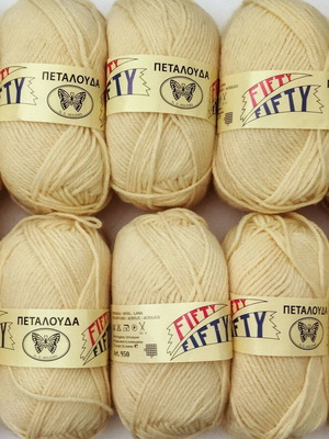 Fifty Fifty Petalouda knitting yarn set 10+1, wool acrylic blend 50/50, soft yellow