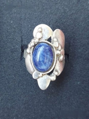 Βιντάζ ασημένιο δαχτυλίδι με λίθο σοδαλίτη μεταχειρισμένο