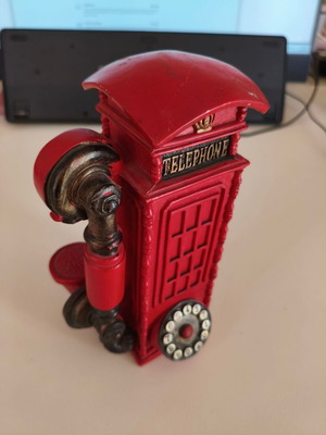 1980s Vintage Red Telephone Piggy Bank Resin 20cm Like New