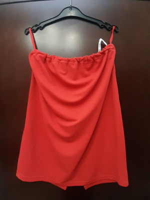 Red maternity skirt with adjustable waist and belly panel