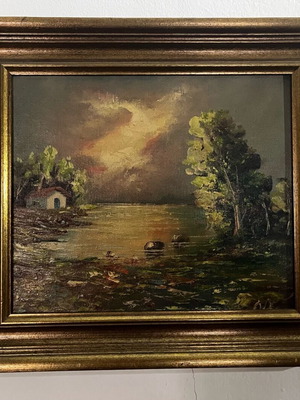 Meliou painting used, oil on canvas with wooden frame 48x43