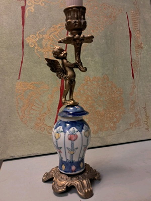Vintage brass candlestick like new with porcelain