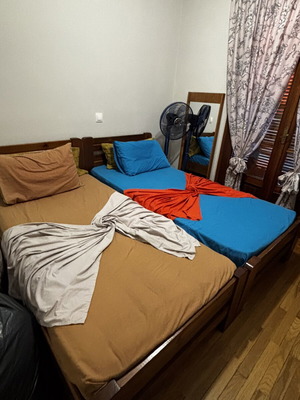 Wooden single beds used, set of 2 with mattress