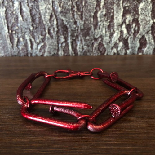 Metallic Red Steel Statement Bracelet
