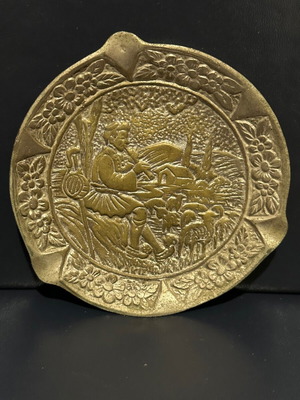 Vintage brass ashtray used with shepherd and sheep motif