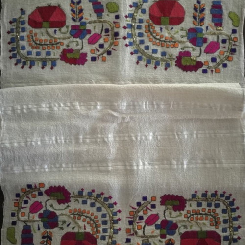 Tsevres vintage handmade embroidered cotton-silk fabric used