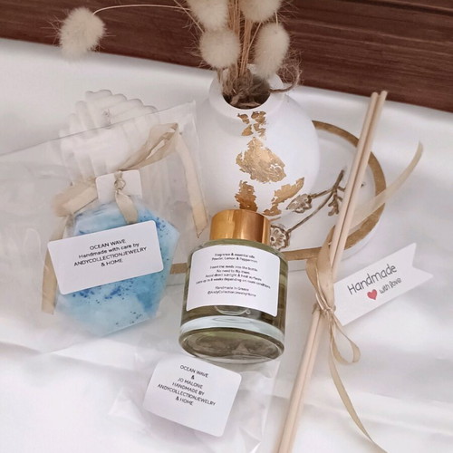 Reed Diffuser 50ml with Ocean Wave closet tablet and wax melts gift