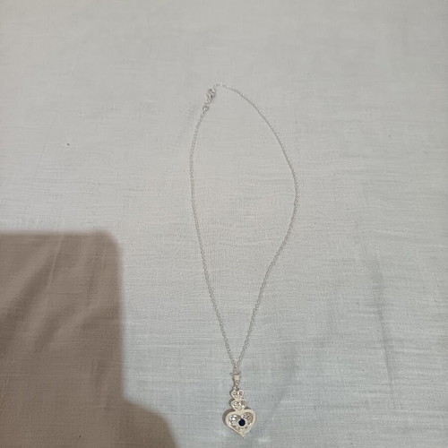 Silver necklace with heart pendant and stone, new