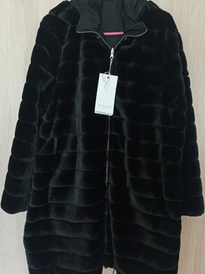 Antonella Resort Black Reversible Jacket with Eco Fur Size 50/XL New