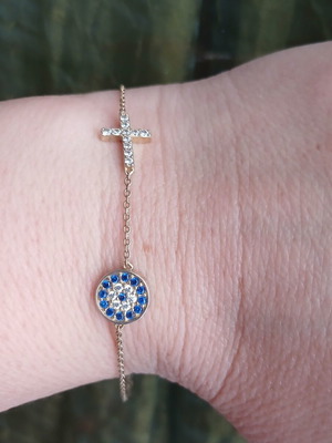Silver bracelet 925 with evil eye and cross like new