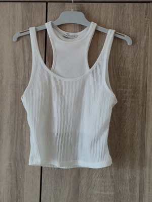 Bershka double sleeveless layered crop top XS like new, white