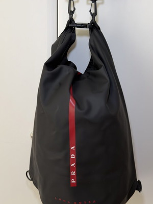Prada Luna Rossa bag new, black with red stripe, waterproof backpack