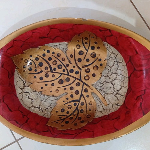 Decorative ceramic platter used with gold leaf and burgundy details