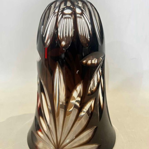 Vintage Bohemian Crystal Vase used, carved brown design 20x14