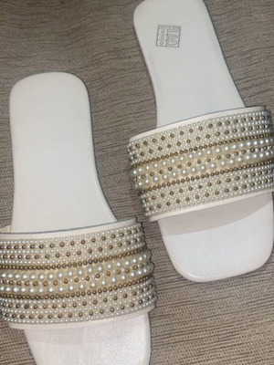 Slippers with pearls size 37 used, beige
