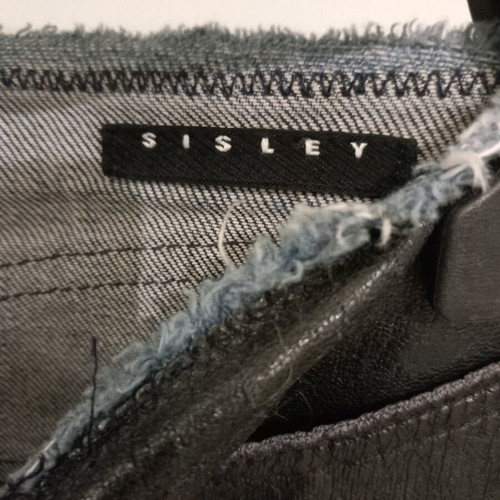 Sisley denim skirt with leather used, size S, blue