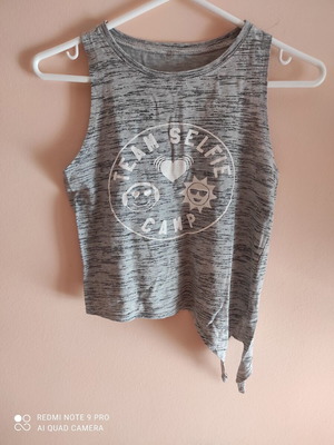 Cotton gray t-shirt with white letters and side tie like new, sizes XS S