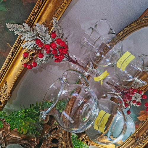 Vintage set of 3 solid glass pitchers and vase, Austria