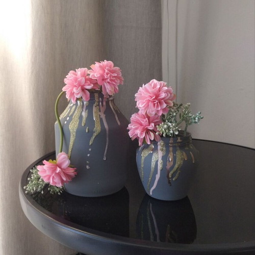 Set of two decorative vases custom made, glass and acrylic