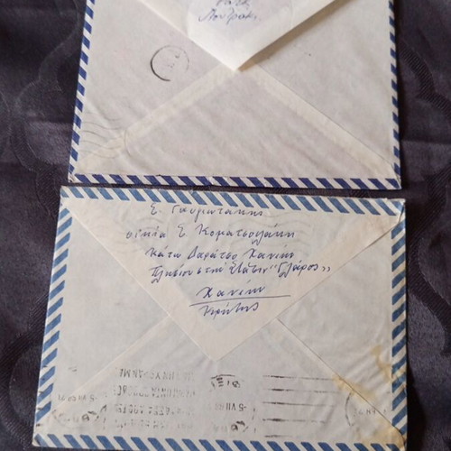 Mail envelopes 1968 with postcards used, stamps and postmarks