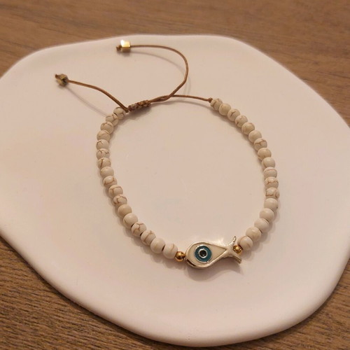 Fish Eye Bracelet with Stones new, beige and gold