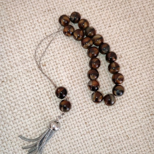 Tiger's Eye Worry Beads on Silver Chain in Excellent Condition