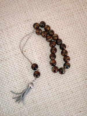 Tiger's Eye Worry Beads on Silver Chain in Excellent Condition