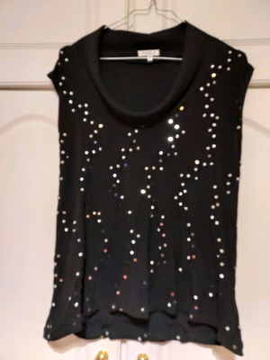 Black embellished blouse with silver sequins, size M, like new