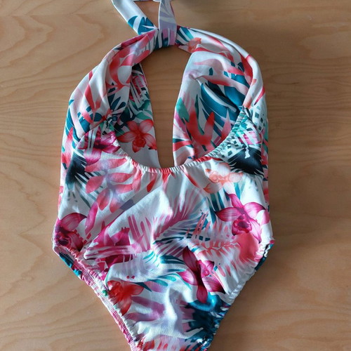 Floral one-piece swimsuit new, size S, white with bright colors