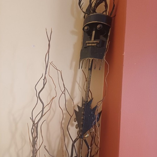 Handmade Industrial Ethnic Metal Floor Sculpture, 2.15m