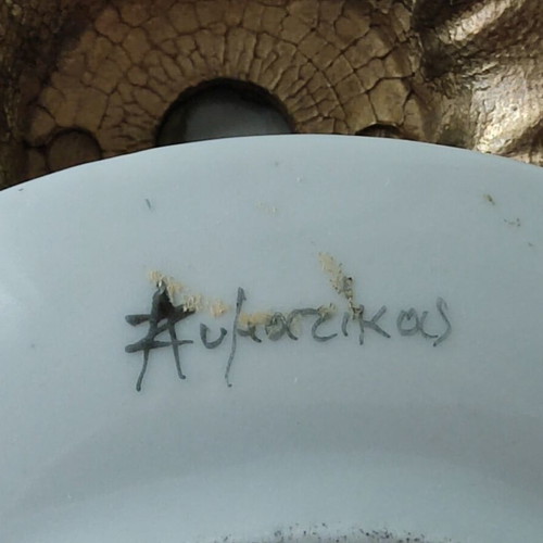 Andreas Zymatikas handpainted porcelain decorative plates, pair