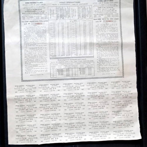 National Bank of Greece 1925 stock certificate, 250 drachmas
