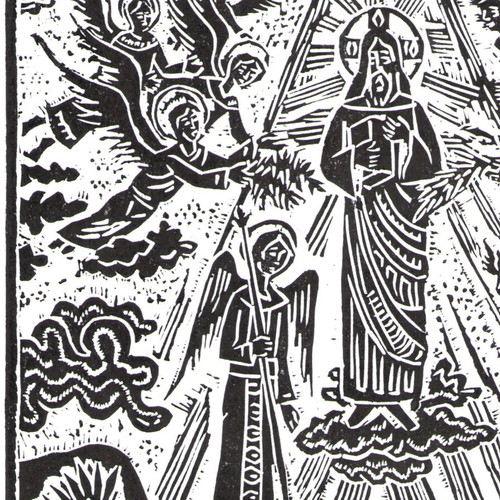 Handmade religious linocut Ascension of Christ new