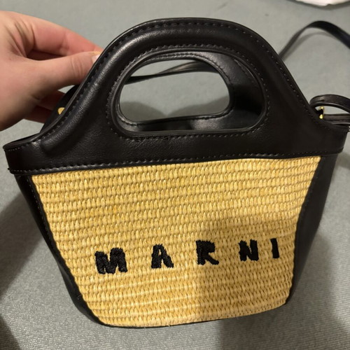 Marni Micro Raffia Tropicalia Tote bag like new, beige and black crossbody