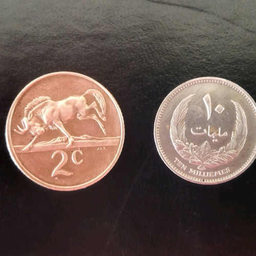South Africa 2 Cents and Libya 10 Milliemes coins like new