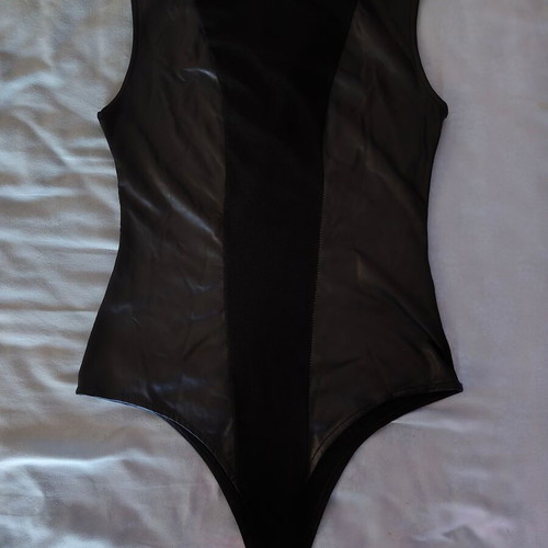 Nazzaro Italian bodysuit with sheer leather-look panels, size S