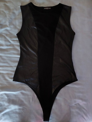 Nazzaro Italian bodysuit with sheer leather-look panels, size S