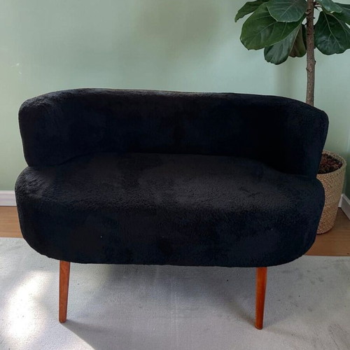 Teddy Bouclé Two-Seater Sofa Black 110x67x70cm New