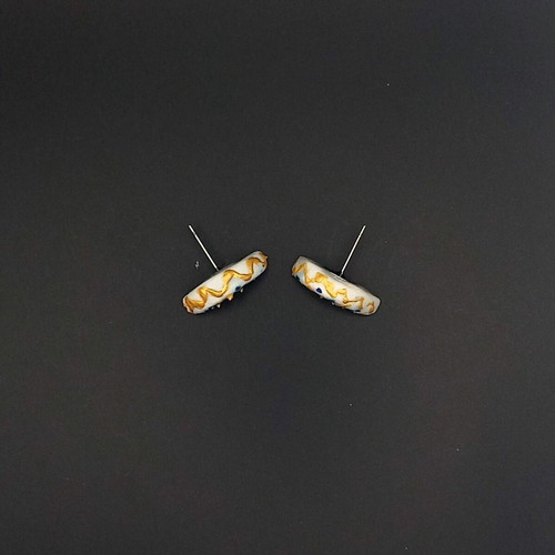 Handmade Ceramic Earrings with Painted Patterns and Glass Coating