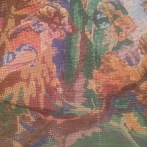Embroidery on canvas used with castle and river