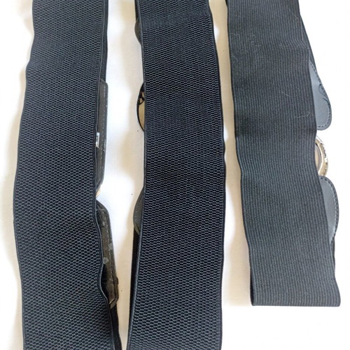 Set of 3 black elastic belts used with metal buckles