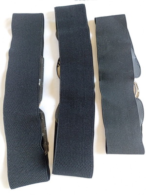 Set of 3 black elastic belts used with metal buckles