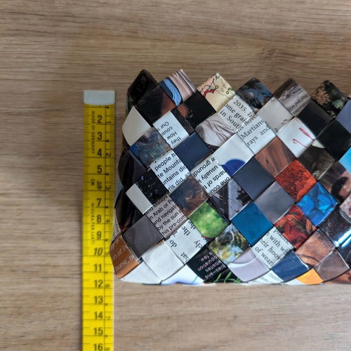 Handmade upcycled clutch from recycled magazine like new, multicolor