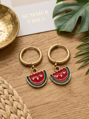 Juicy Watermelon Hoop Earrings gold plated stainless steel, new