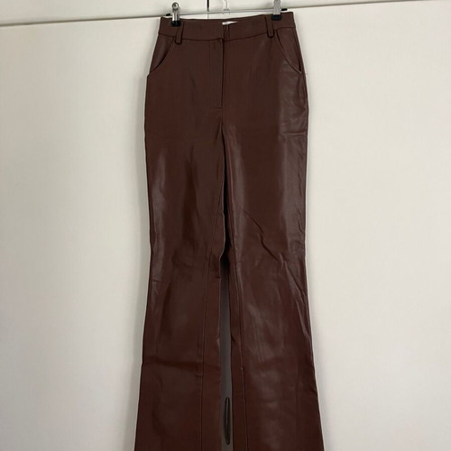 Meshki High Rise Straight Cut Faux Leather Pants used, brown, size XS