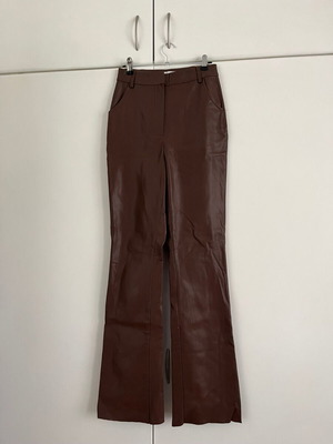 Meshki High Rise Straight Cut Faux Leather Pants used, brown, size XS
