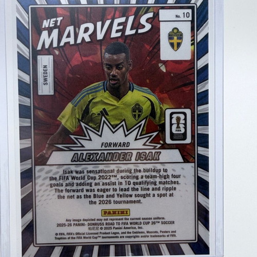 2025-26 Donruss FIFA World Cup Alexander Isak Net Marvels card like new 1/10